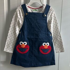 Sesame Street Elmo Blue Jumper Dress with White Polka Dot Shirt